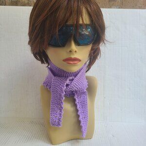 Winter Crossover Scarf Knitted small shawl Garter Stitch with Picot Edge